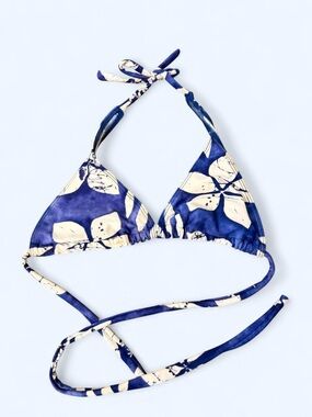 Blue Floral Triangle Bikini Top